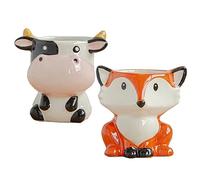 CIYODO Animal-shaped Ceramic Succulents Planter Pots Set for Indoor Gardening, Small Cute Cow Fox Design, Unique Decorative Bonsai Flowerpots for Succulent Plants