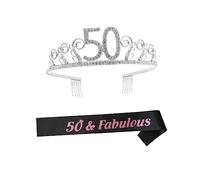 CIYODO Birthday Rhinestone Crown Hair Comb with Sash for Party Women Lightweight Tiara Head Accessory for Birthday Queen Celebration and Etiquette Belt