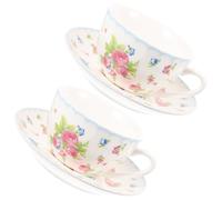 CIYODO Bone China Coffee Cup Set with Saucer Retro Festival Pattern Ceramic Water Mug for Home Office Restaurants Handle Design for Comfortable Grip Suitable for Tea Coffee Juice Milk