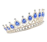 CIYODO Charming Bridal Crystal Crown Headband with Blue Water Drop Rhinestones, Delicate Princess Tiara Hair Jewelry for Wedding, Birthday, and Formal Occasions