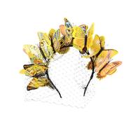 CIYODO Chic Bridal Hair Band with Three-dimensional Butterfly Veil, Yellow Plastic Wedding Headband, Non-fading and Easy to Carry Veil Headwear for Women and Brides