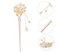 CIYODO Chinese Traditional Flower Hair Stick Tassel Pendant Elegant Gemstone Hairpin for Women Ethnic Style Alloy Hair Accessory Classic Styling Ornament
