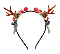 CIYODO Christmas Deer Antler Headband with Pine Cone and Berries Handmade Xmas Hair Accessory for Party Cosplay Stage Prop Festive Holiday Decoration for Men and Women
