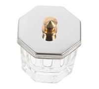 CIYODO Compact Glass Nail Dish with Reinforced Metal Lid Moisture-sealed Acrylic Nail Liquid Holder for Manicure Crystal Octagonal Cup for Salon and Home Use