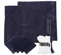 CIYODO DIY Sashiko Embroidery Coasters Kit for Beginners with Blue Fabric and Essential Tools, Focus Enhancer, for Traditional Japanese Tea Table Coaster Craft and Stitch Practice