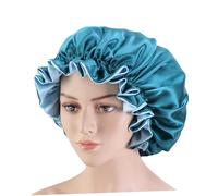 CIYODO Double Layer Satin Bonnet Sleeping Cap Large Round Night Hat for Women Hair Protection Beauty Salon Chemo Turban Headwear Peacock Blue