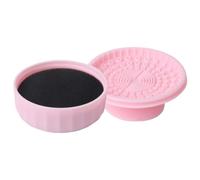 CIYODO Dual-use Travel Makeup Brush Cleaner Box with Flexible Silicone Textured Mat for Quick and Cosmetic Tool Cleaning Compact and Pink Cleaning Sponge Container