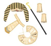 CIYODO Egyptian Costume Accessories Complete Pharaoh Outfit Kit with Hat Neck Collar Wristbands Cane for Halloween Cosplay Themed Parties Materials for Authentic Look