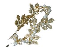 CIYODO Elegant Bridal Headband with Pearls and Golden Leaf Design, Zinc Alloy Wedding Hair Accessory for Women, for Wedding Party or Special Occasions