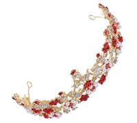 CIYODO Elegant Red Bridal Tiara Crown Headpiece with Rhinestones and Imitation Pearls, Comfortable Zinc Alloy Wedding Hair Accessory Suitable for Brides and Bridesmaids at Weddings