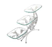 CIYODO Elegant Vintage Style Glass Fruit Plate with Food Storage Tray for Party Serving Wedding Cake Display and Snack Organization Bright Silver Decorative Platter