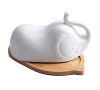 CIYODO Elephant Shape Ceramic Butter Dish with Lid and Wooden Plate Flatware for Household and Hotel Use Easy to Clean Microwave and Dishwasher Safe Suitable for Everyday Meals and
