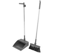 CIYODO Ergonomic Handle Broom and Dustpan Set with Self-Cleaning Teeth Soft Bristle Sweeper for Multi- Use Dust and Debris Collection for Garage Kitchen Office Cleaning