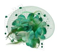 CIYODO Fascinator Hat Polyester and Plastic Material Vintage Green with Plume and Mesh Veil Securely Attached Hair Clip Bridal for Weddings and Parties