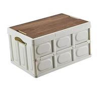 CIYODO Foldable Trunk Organizer Storage Box with Lid for Outdoor Clothing and Sundries, Medium White Plastic Vehicle Storage Container for Camping and Car Use