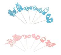 CIYODO Gender Reveal Cake Decorations Set for Boy Girl Parties Shower Cupcake Toppers Sophisticated Cake Decor Kit for Celebration and Party Use