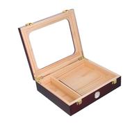 CIYODO Glass Top Cigar Humidor Box with Hygrometer and Humidifier Portable Brown Wooden Flip Lid Case with Divider for Moisturizing and Storing Cigars Travel and Home Bar Use