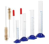 CIYODO Graduated Cylinder Set for Laboratory Experiments and Excellent Chemical Resistance with 10ml, 25ml, 50ml, and 100ml Glass and Plastic Cylinders Featuring Scale Markings