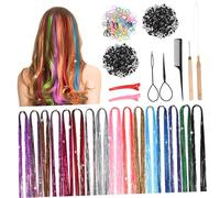 CIYODO Hair Tinsel Kit with Mixed Color Glitter Strands and Tools Temporary Hair Extensions for Braiding Easy to Apply and Remove Suitable for Casual and Formal Hairstyles
