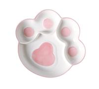 CIYODO Hand-Painted Ceramic Divided Salad Plate with Cartoon Cat Paw Design Pink Fruit and Dessert Serving Tray for Home Picnic and Outdoor Use Food Separation and Odor Prevention