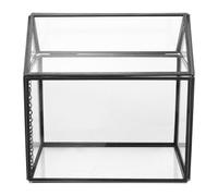 CIYODO Handmade Black Glass House Terrarium with Lid, Miniature Geometric Tabletop Greenhouse Planter for Succulents and Air Plants, Indoor Decorative Plant Box for Home and Office