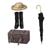 CIYODO House Scene Props Set with Doll Umbrella Rain Boots Straw Hat and Suitcase Realistic Miniature Furniture Decoration for Dollhouse Life Scenes Accessory Four Piece Collection