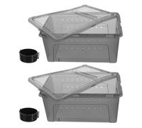 CIYODO Large Transparent Black Plastic Reptile Feeding Box with Built Water Bowl Ventilated Habitat Cage for Snakes Bearded Dragons Lizards Spiders Frogs Portable Terrarium