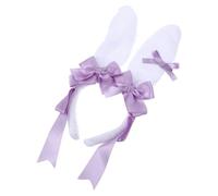 CIYODO Lightweight Plush Bunny Ear Headband with Lace Bowknot Non-deforming Rabbit Hair Accessory for Adults for Easter Halloween Christmas Cosplay and Party Photo Props