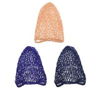 CIYODO Long Crochet Hair Nets 3Pcs Elastic Mesh Hair Covers for Home Use with Royal Blue Navy Blue and Khaki