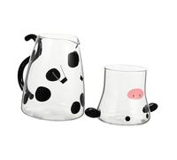 CIYODO Microwaveable Glass Water Jug and Cup Cute Cartoon Cold Kettle Teapot Combination Sturdy Crystal Clear Glass Space-Saving Dustproof Design Gift for Family and Friends