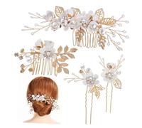 CIYODO Pearl Floral Bridal Side Comb White Wedding Hair Pins Hair Comb Clips for Elegant Styling Secure Hold for Brides and Special Occasions