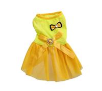 CIYODO Pet Bowknot Tutu Dress for Small Dogs Breathable Yellow Belt Skirt Clothes for Chihuahua Poodle Pomeranian Comfortable Puppy Costume for Parties and Photo Sessions
