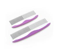 CIYODO Pet Grooming Comb Set Stainless Steel Round Head Non-slip Grip Large and Small Size Purple for Dog Grooming and Poodle Care
