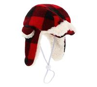 CIYODO Plaid Dog Winter Beret Warm Cap for Pets Windproof Knitted Hat Red Checkered Design for Cold Weather Dog Costumes