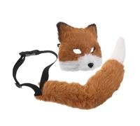 CIYODO Plush Fox Mask and Tail Realistic Furry Animal Costume Accessories Lightweight Cosplay Masquerade Party Props Soft Brown and White Tail for Themed Events