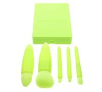 CIYODO Portable 5pcs Travel Makeup Brush Set with Fluorescent Green Mirror Case, Mini Multipurpose Face Makeup Brushes for Foundation, Powder, Eyeshadow - Compact Essential Cosmetic Tool