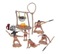 CIYODO Primitive Survival Tool Set, 5pcs Miniature Camping Equipment and 5 Primitive Men Figurines, Simulation Outdoor Playset for Educational Role Play and Bonsai Decoration