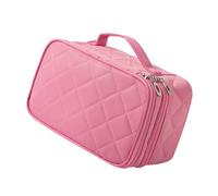 CIYODO Quilted Double-Layer Nylon Cosmetic Storage Bag Travel Makeup Pouch Mirror Toiletry Bag for Cosmetics and Sundries Organizer