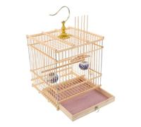 CIYODO Rectangular Hanging Bird Cage with Carbonized Bamboo Finish Indoor Balcony with Swing Hook Tray Elegant Purple Retro Design for Songbirds and Goldfinches