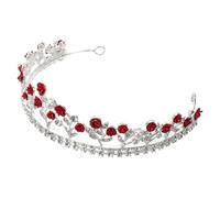 CIYODO Red Rose Crystal Bridal Crown Headband for Women Wedding, Baroque Rhinestone Tiara Hairpiece, Metal Red Flower Hair Accessories for Bride Party Festival