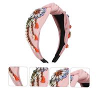CIYODO Retro Style Girl Hairband Rhinestone Embroidery Hair Hoop Comfortable Pink Headband for Wedding Party Daily Wear