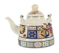 CIYODO Retro Tea Teapot Stovetop Enamel Tea Kettle 1.7l Chinese Style Tea Kettle Wide Mouth Stovetop Kettle for Easy Cleaning Vintage Pattern Decorative Enamel Pot