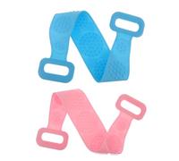CIYODO Silicone Bath Wash Towel 2pcs Long Double-Sided Strip with Double Holes Design for Shower Body Scrubbers and Exfoliating Suitable for Back Care in Blue and Pink