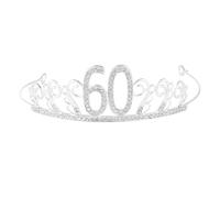 CIYODO Silver Rhinestone Crown Cake Topper 60th Birthday Decoration Tiara for Cake Party Accessories