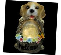 CIYODO Solar Powered Resin Dog Garden Ornament Outdoor LED Night Light Decorative Lawn Statue for Patio Home Decor