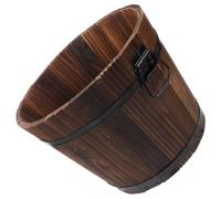 CIYODO Solid Wood Wooden Bucket Planter for Herbs and Plants, Rustic | Coffee Finish, Drainage Holes and Open Design, Balcony Gardening, Home Decor Use, Vintage Barrel Style