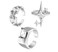 CIYODO Sparkling Open Ring Set of 3 Silver Zinc Alloy Stacking Rings | Lightweight Trio, Zinc Alloy Build, Anniversary and Party Wear, Elegant Charming Fashion Finish