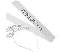 CIYODO Tiara and Sash Birthday Headband Set Satin Cloth for Women 50th with Glitter Crown Zinc Alloy, Easy to Match Hair Accessories for Birthday and Formal Occasions