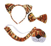 CIYODO Tiger Costume Set for Flexible Tiger Ears Headband Nose Prop Bow Tie Tail Comfortable Animal Cosplay Accessories for Jungle Zoo Halloween Parties