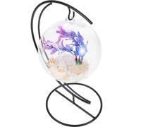 CIYODO Transparent Hanging Glass Aquarium Tank Creative Betta and Goldfish Bowl for Home Decor Office and Garden Durable Iron and Glass Design Random Color Random Color